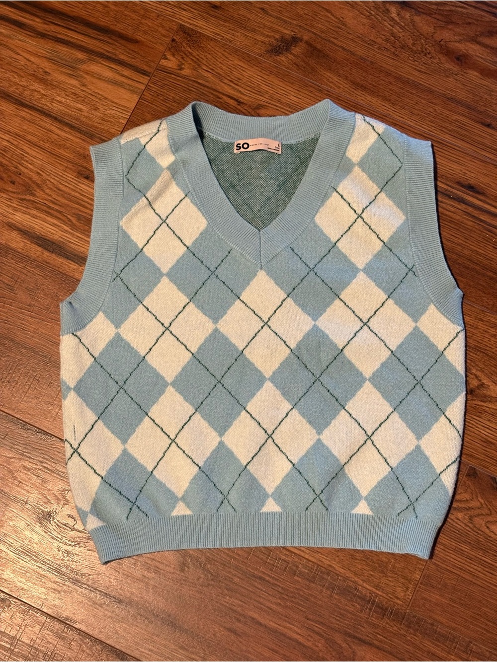 SO Blue & White Argyle V-Neck Sweater Vest